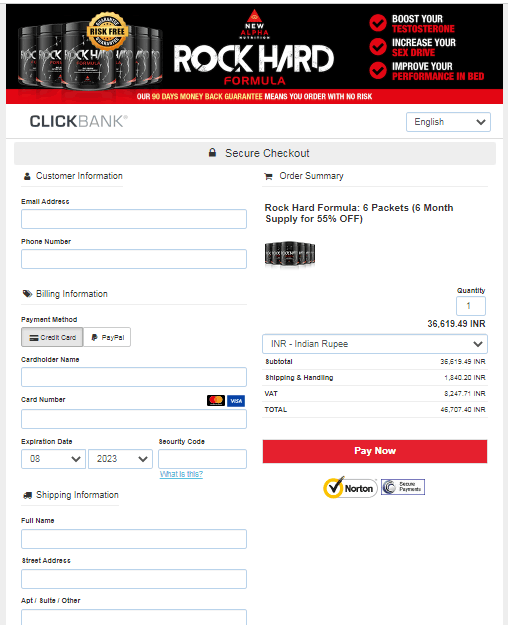Rock Hard Formula Order page